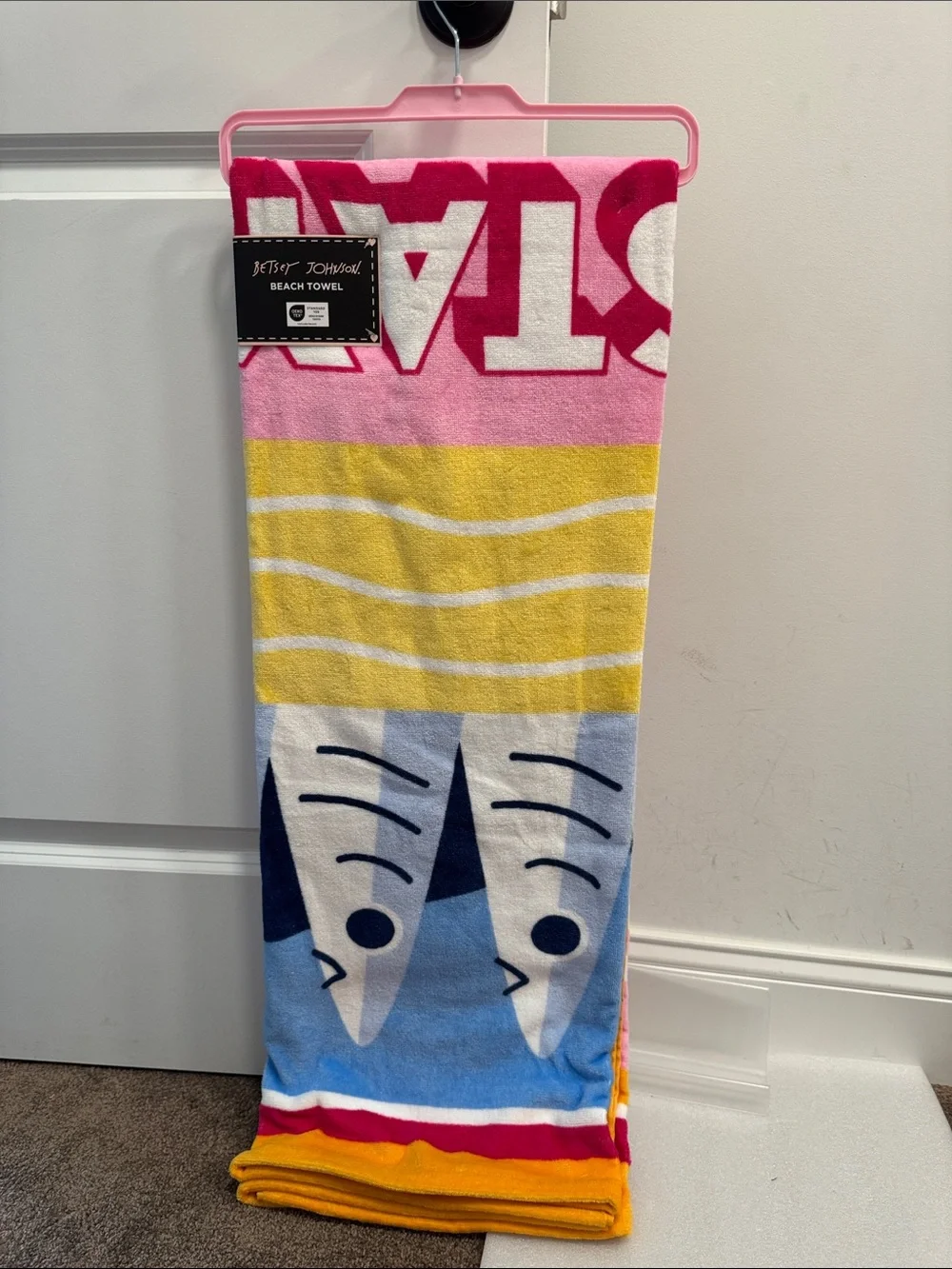 Betsey Johnson stay salty sardines beach towel 36” x 68” NWT